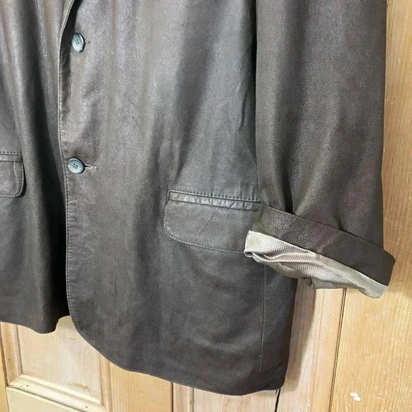 Remy Mens Soft Genuine Leather USA Made Blazer Jacket Size 44 XL Brown VINTAGE - Picture 3 of 9